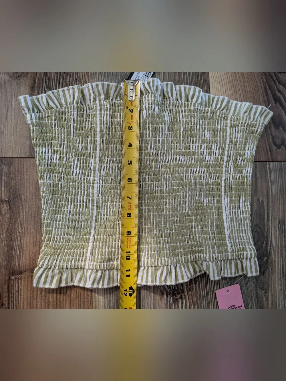 PRETTY LITTLE THING Sage Pinstripe Bandeau Frill Edge Shirred Top Co-ord 2 NWT